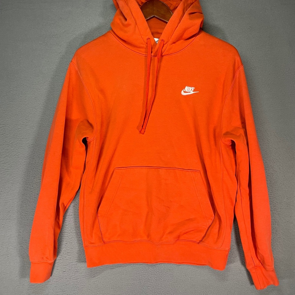 Nike Club Fleece Hoodie‎ Mens Small Orange Pullover Sweatshirt BV2654-891
